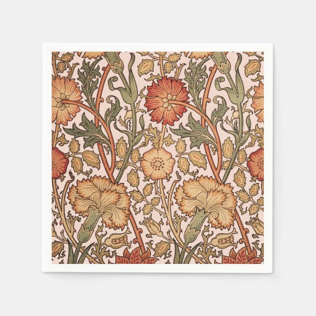 William Morris Pink Rose Flower Wallpaper Pattern Napkin (Front)