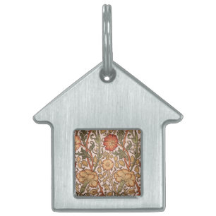 William Morris Pink Rose Flower Wallpaper Pattern Pet Name Tag