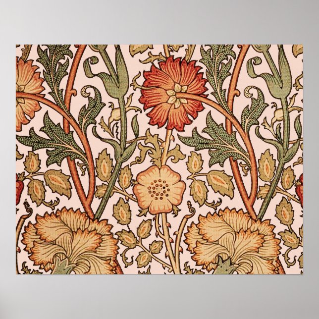 William Morris Pink Rose Flower Wallpaper Pattern Poster (Front)