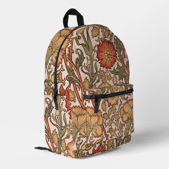 William Morris Pink Rose Flower Wallpaper Pattern Printed Backpack (Back Corner Left)