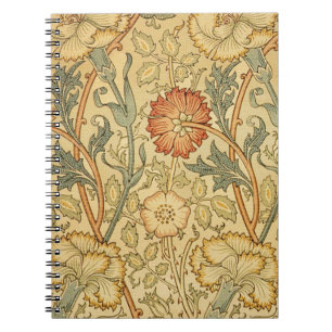 William Morris Pink Rose Flower Wallpaper Pattern Spiral Notebook
