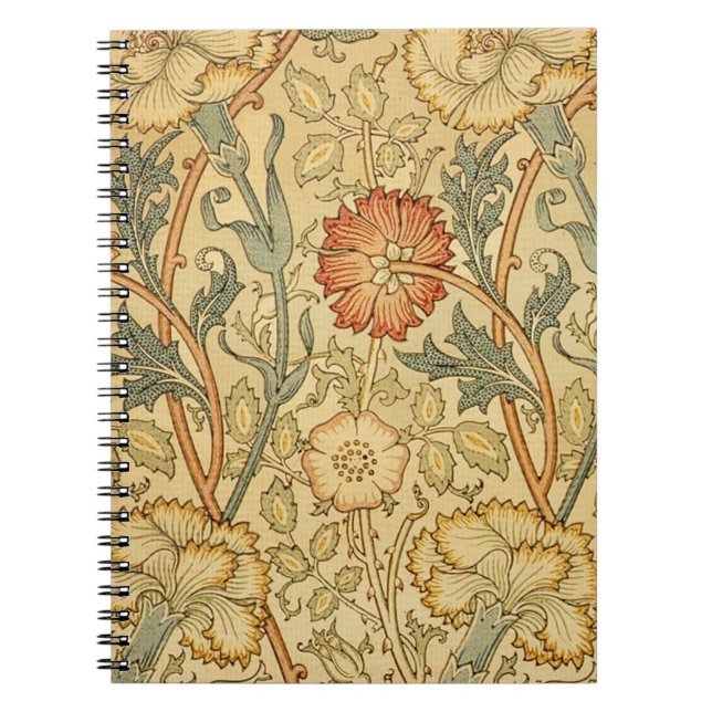 William Morris Pink Rose Flower Wallpaper Pattern Spiral Notebook (Front)