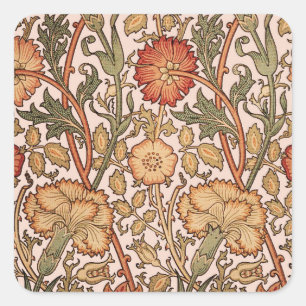 William Morris Pink Rose Flower Wallpaper Pattern Square Sticker