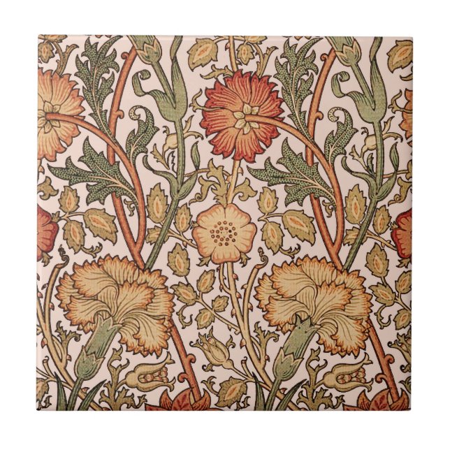 William Morris Pink Rose Flower Wallpaper Pattern Tile (Front)