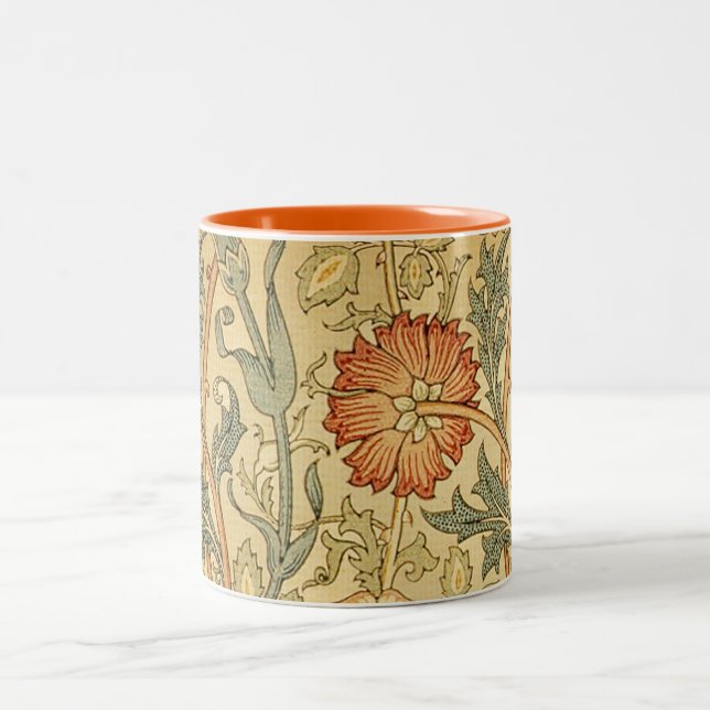 William Morris Pink Rose Flower Wallpaper Pattern Two-Tone Coffee Mug (Center)