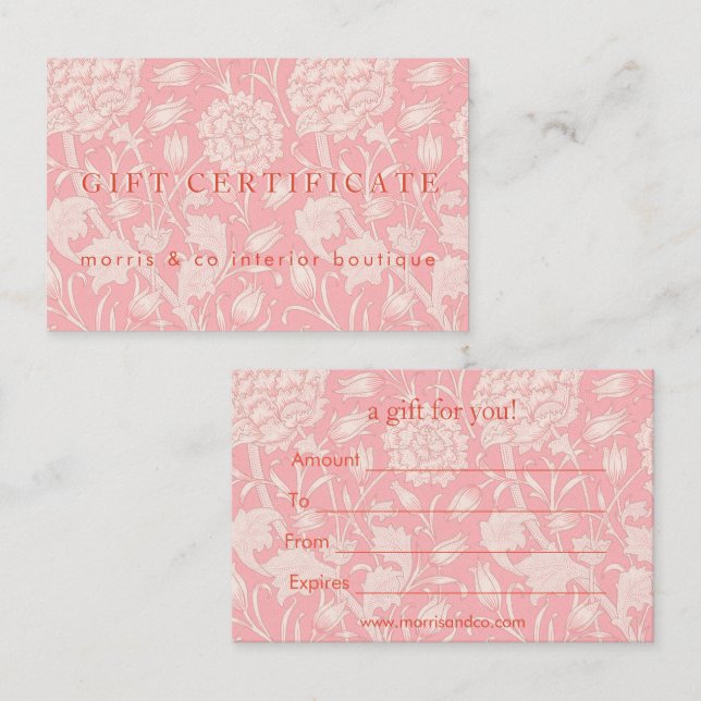 William Morris - Pink Wild Tulips Gift Certificate (Front/Back)