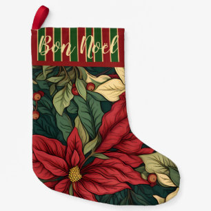 William Morris Poinsettia Bon Noël Personalised Small Christmas Stocking