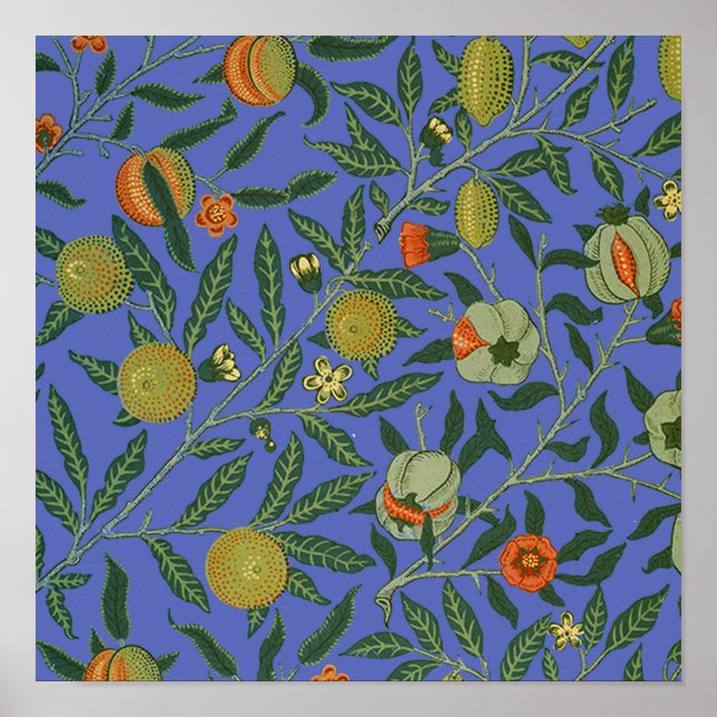 William Morris Pomegranate Blue Colorful Wallpaper Poster (Front)