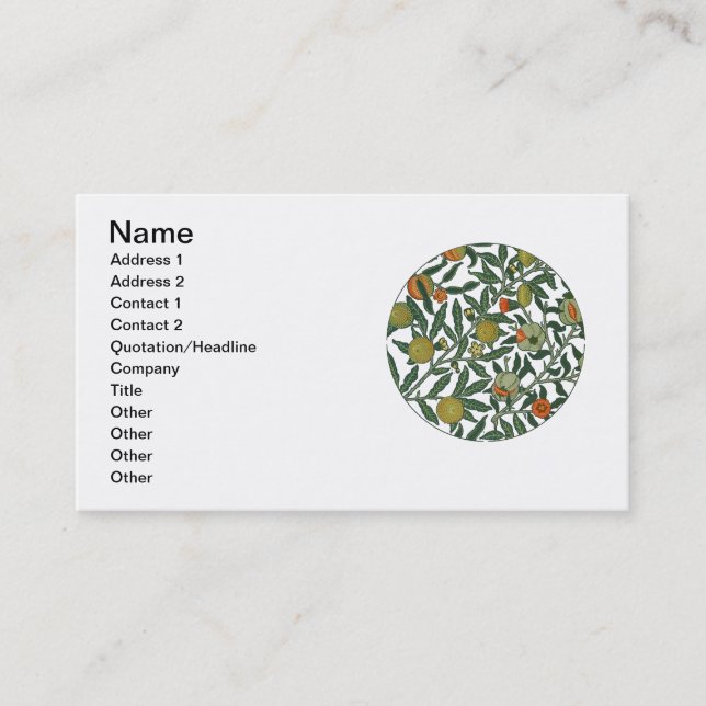 William Morris Pomegranate Blue Colourful Wallpape Business Card (Front)
