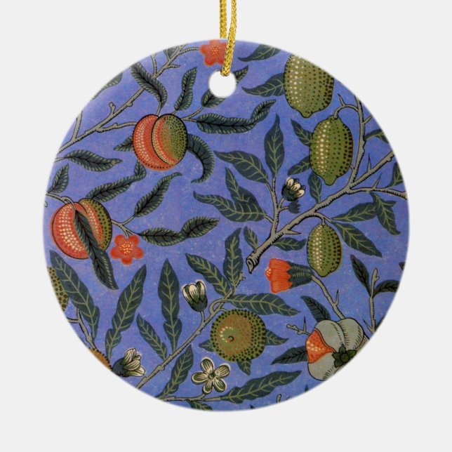 William Morris Pomegranate Blue Colourful Wallpape Ceramic Tree Decoration (Front)