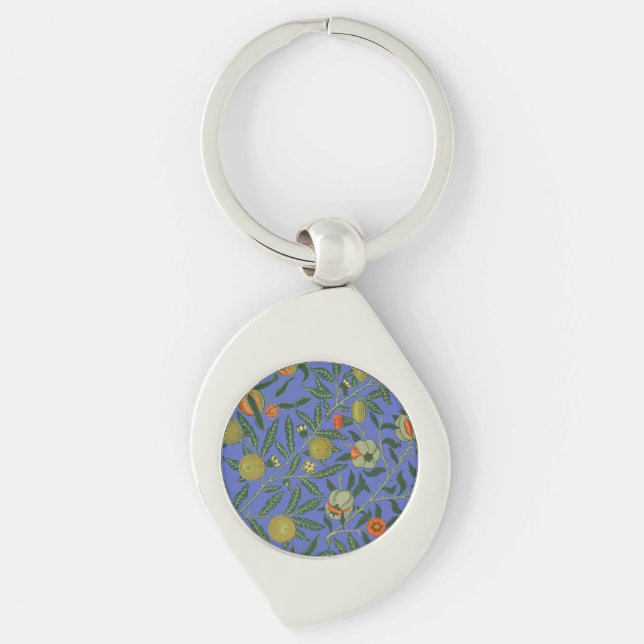 William Morris Pomegranate Blue Colourful Wallpape Key Ring (Front)