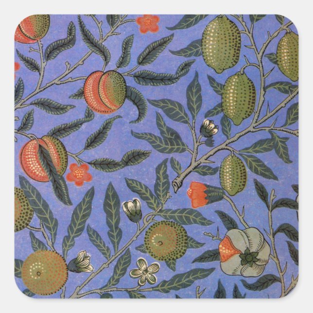 William Morris Pomegranate Blue Colourful Wallpape Square Sticker (Front)