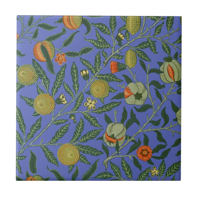 William Morris Pomegranate Blue Colourful Wallpape Tile (Front)