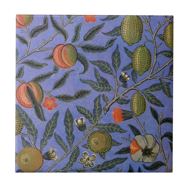 William Morris Pomegranate Blue Colourful Wallpape Tile (Front)