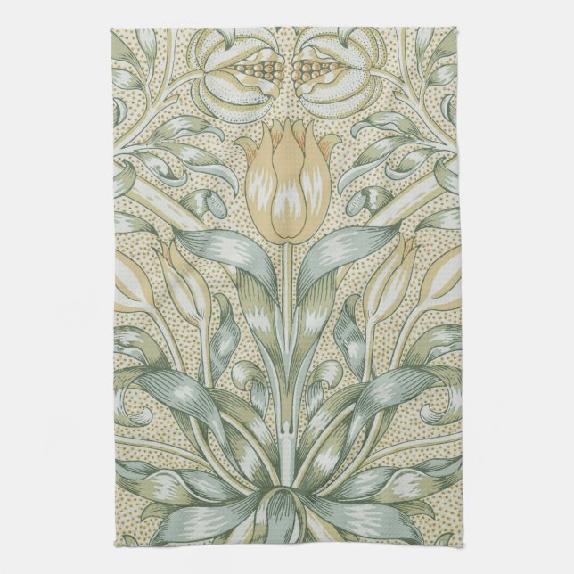 William Morris Pomegranate Pattern Antique Lily  Tea Towel (Vertical)