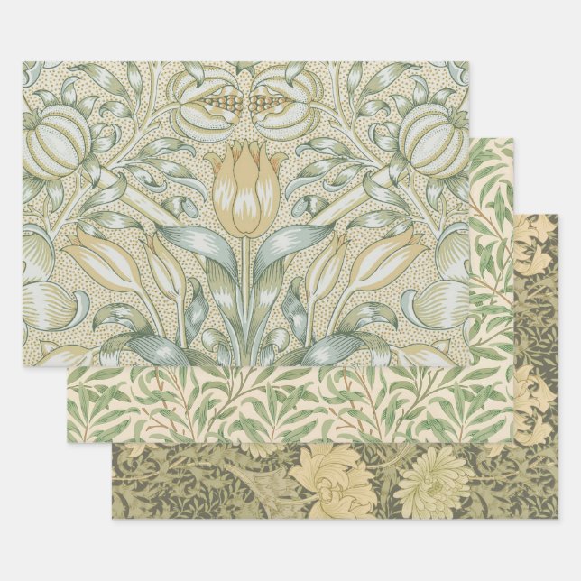 William Morris Pomegranate Pattern Antique Lily  Wrapping Paper Sheet (Set)