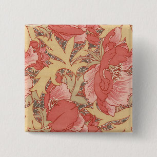 William Morris Poppies Floral Art Nouveau Pattern 15 Cm Square Badge
