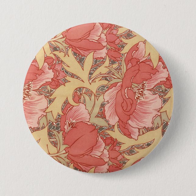 William Morris Poppies Floral Art Nouveau Pattern 7.5 Cm Round Badge (Front)