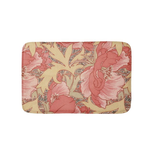 William Morris Poppies Floral Art Nouveau Pattern Bath Mat (Front)