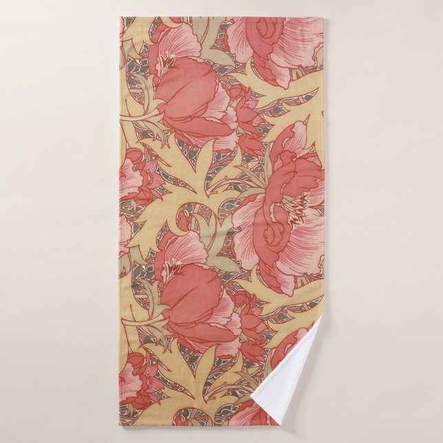 William Morris Poppies Floral Art Nouveau Pattern Bath Towel (Bath Towel)