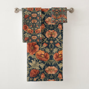 William Morris Poppies Floral Art Nouveau Pattern Bath Towel Set