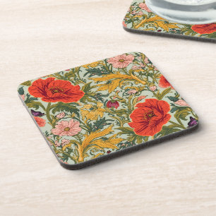 William Morris Poppies Floral Art Nouveau Pattern  Coaster