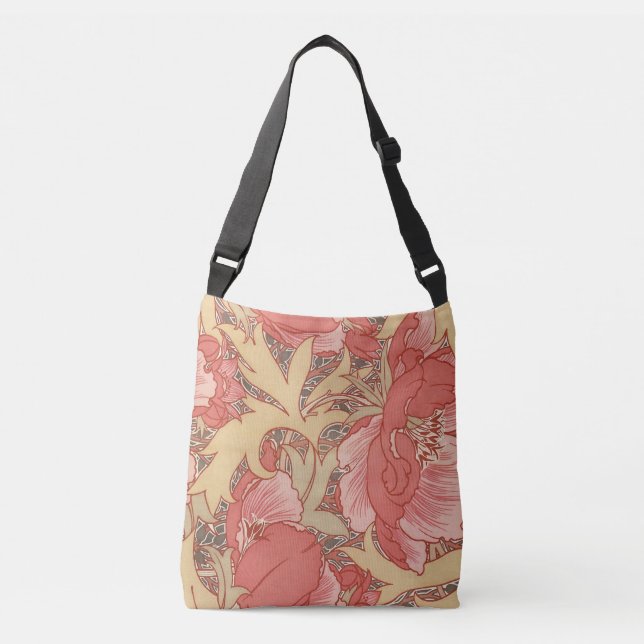 William Morris Poppies Floral Art Nouveau Pattern Crossbody Bag (Front)