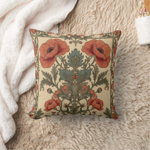 William Morris Poppies Floral Art Nouveau Pattern  Cushion