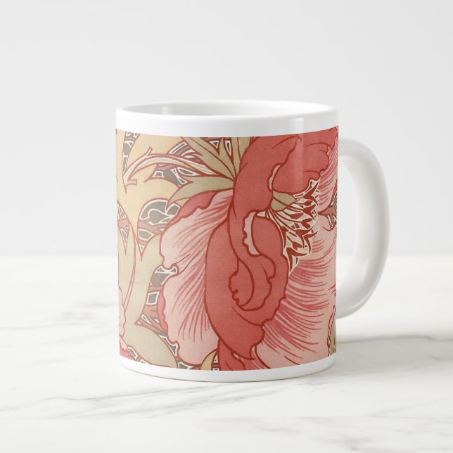 William Morris Poppies Floral Art Nouveau Pattern Large Coffee Mug (Front Right)