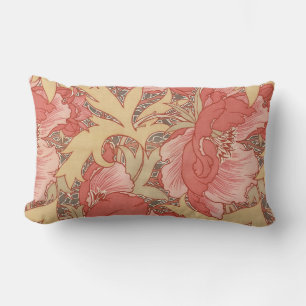 William Morris Poppies Floral Art Nouveau Pattern Lumbar Cushion