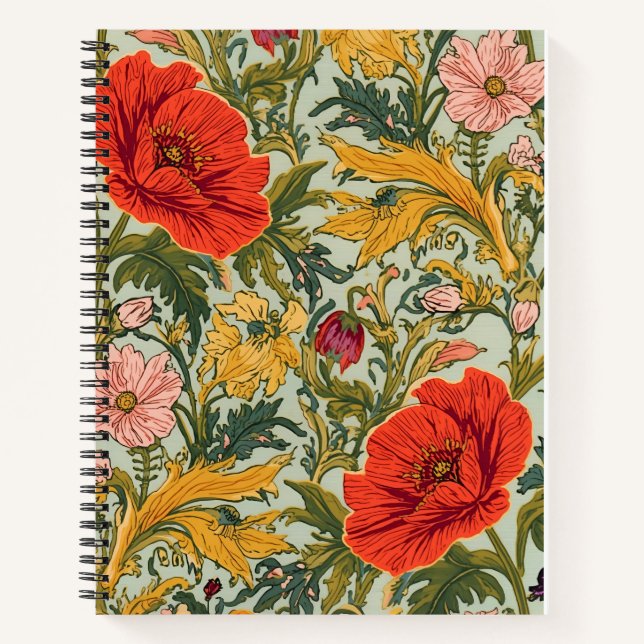 William Morris Poppies Floral Art Nouveau Pattern  Notebook (Front)