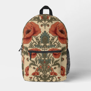 William Morris Poppies Floral Art Nouveau Pattern  Printed Backpack