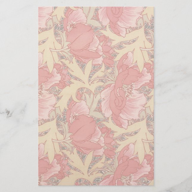 William Morris Poppies Floral Art Nouveau Pattern Stationery (Front)