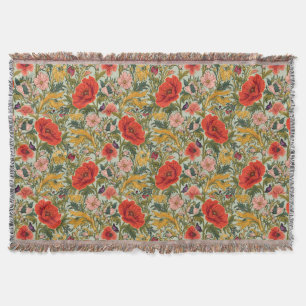William Morris Poppies Floral Art Nouveau Pattern  Throw Blanket