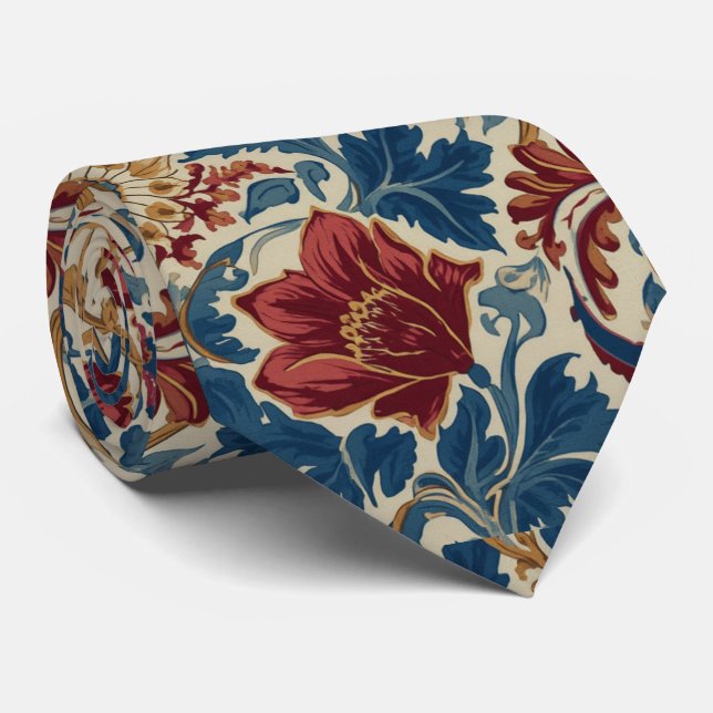 William Morris Poppies Floral art Nouveau Pattern  Tie (Rolled)