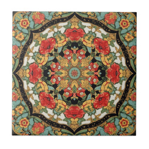 William Morris Poppies Floral Art Nouveau Pattern Tile