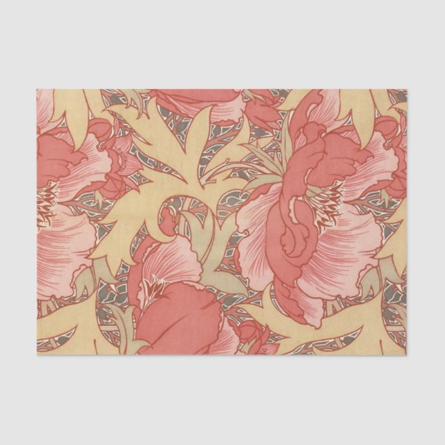 William Morris Poppies Floral Art Nouveau Pattern Tissue Paper (Front)