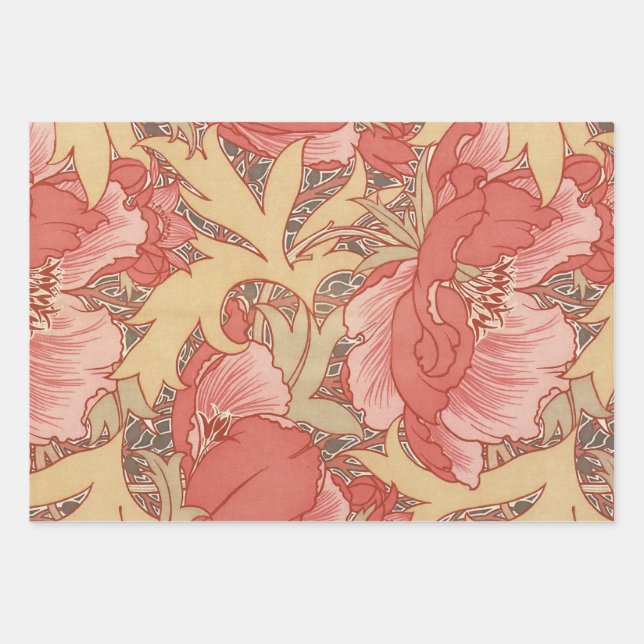 William Morris Poppies Floral Art Nouveau Pattern Wrapping Paper Sheet (Front)