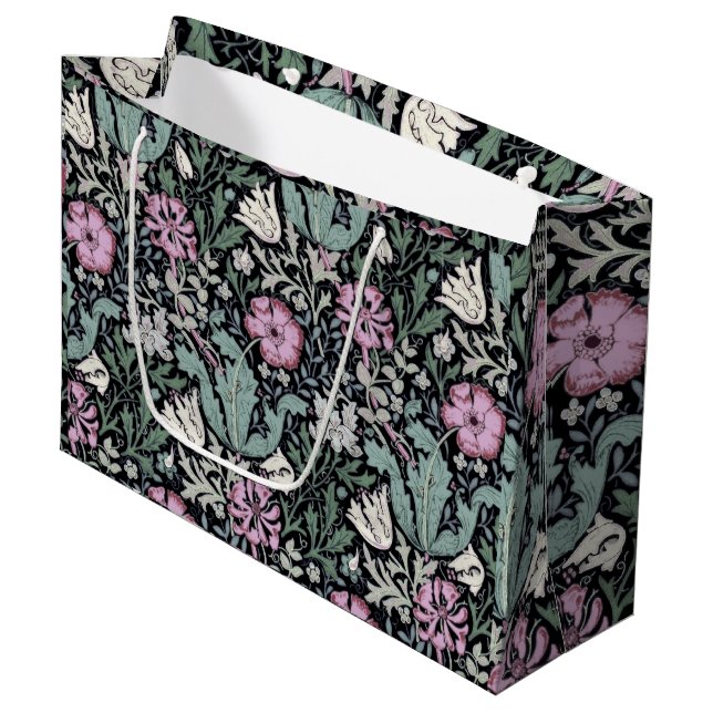 William Morris Poppy Botanical Victorian Wallpaper Large Gift Bag (Front Angled)