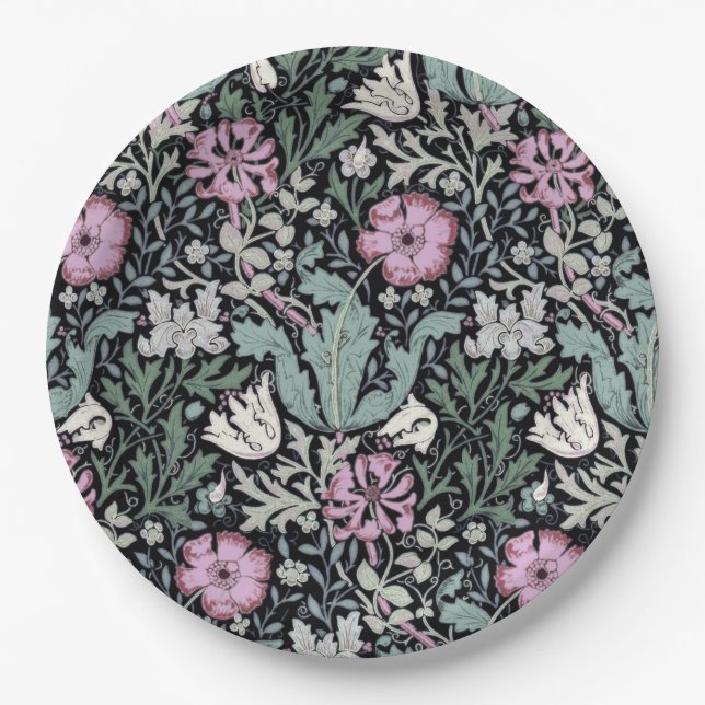 William Morris Poppy Botanical Victorian Wallpaper Paper Plate (Front)