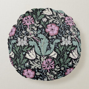 William Morris Poppy Botanical Victorian Wallpaper Round Cushion