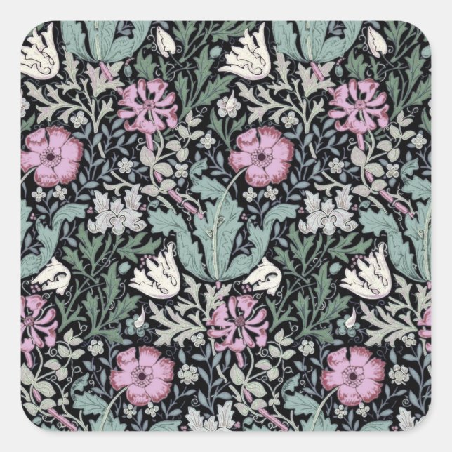 William Morris Poppy Botanical Victorian Wallpaper Square Sticker (Front)
