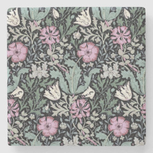 William Morris Poppy Botanical Victorian Wallpaper Stone Coaster