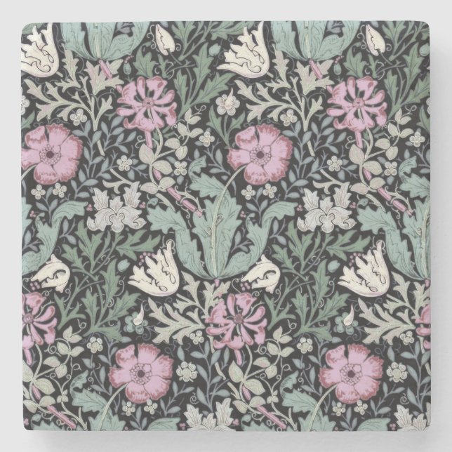 William Morris Poppy Botanical Victorian Wallpaper Stone Coaster (Front)