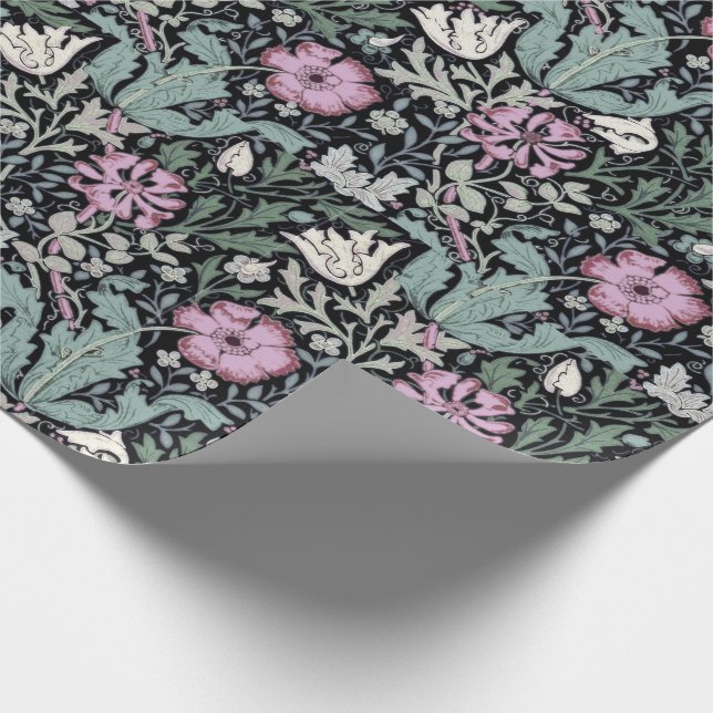 William Morris Poppy Botanical Victorian Wallpaper Wrapping Paper (Corner)