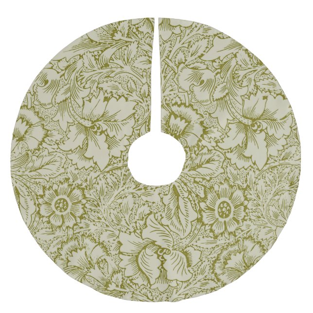 William Morris Poppy Classic Floral Green Brushed Polyester Tree Skirt (Front)