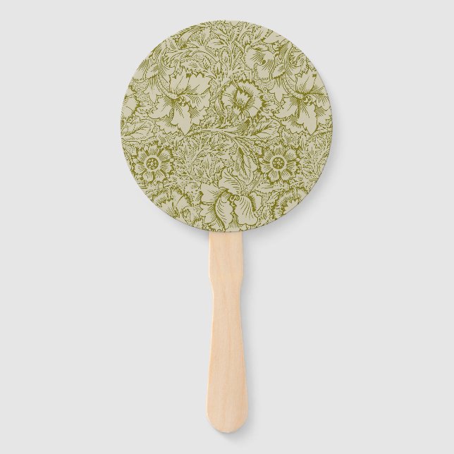 William Morris Poppy Classic Floral Green Hand Fan (Front)