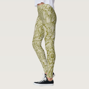 William Morris Poppy Classic Floral Green Leggings