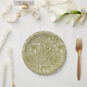 William Morris Poppy Classic Floral Green Paper Plate