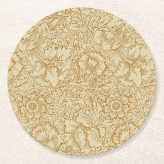 William Morris Poppy Floral Wallpaper Round Paper Coaster